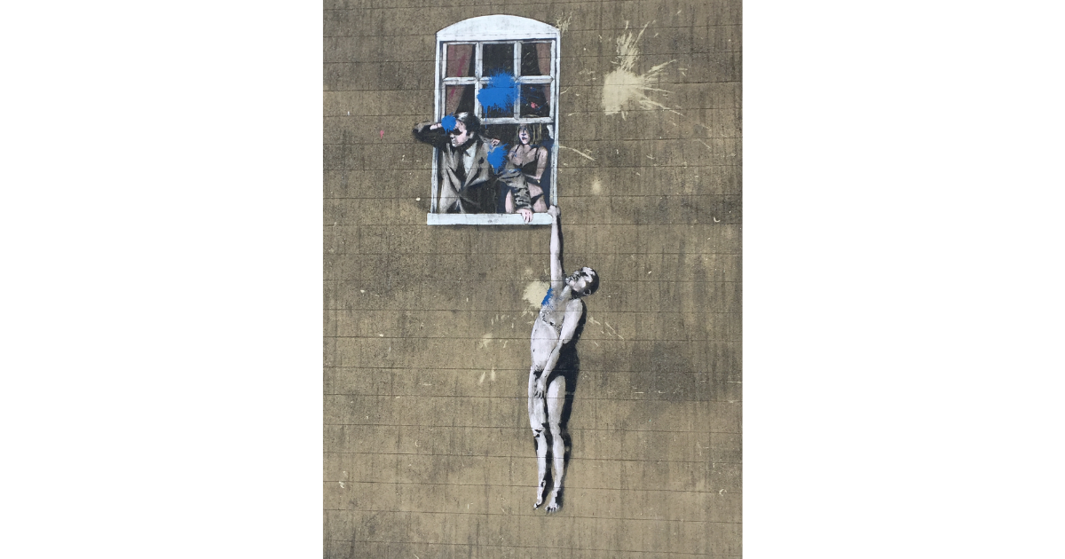 バンクシー「Well Hung Lover」吊るされた恋人 - 壁画制作のイッシュウ